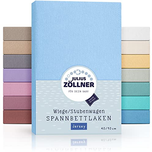 Julius Zöllner Jersey Spannbettlaken für Wiegen 90x40cm und Stubenwagen, 100% Baumwolle, STANDARD 100 by OEKO-TEX, hellblau (1er Pack)