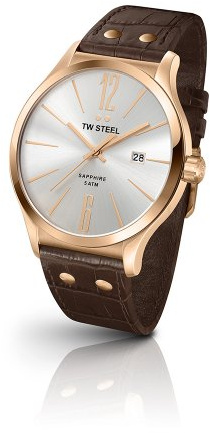 TW STEEL Slim Line Men's Quartz Watch with Silver Dial Analogue Display and Brown Leather Strap TW1304