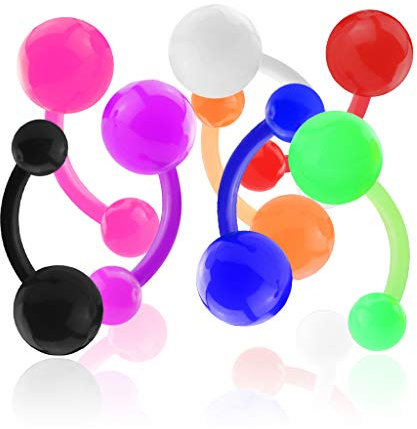 Lot 8 Piercings Nombril LEA Ventre Boule Perle Fluo Phospho Flexible Bioflex Bijoux Banane Barbell LOVEPIERCING