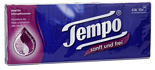 Tempo Taschentücher sanft und frei, 4-lagige Papiertücher in bewährter Tempo Qualität für eine freie Nase, 10 x 9 Tücher (90 Tücher)