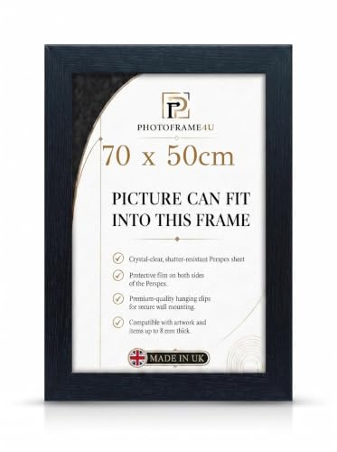 70x50 cm Black Picture Frame for Wall Mount | Wood Effect Photo Frame with Clear Perspex glass | Portrait or Landscape Frame for Posters, Certificates, Puzzles & Home Décor