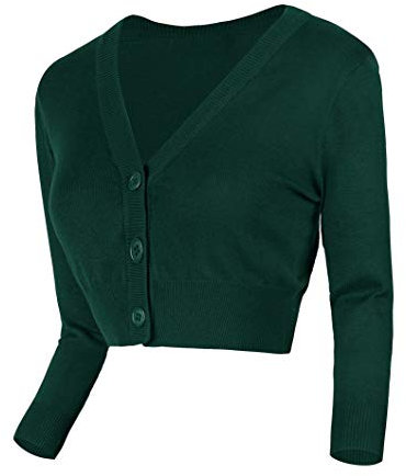 Urban GoCo Femmes Cardigan en Tricot Pull à Manches 3/4 en V-Col Boléro Blouson Gilet avec Boutons Vert foncé XL