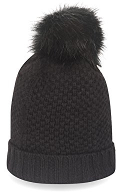 CASH-MERE.CH 100% Kaschmir Mütze | Strickmütze mit Pompon für Damen und Jugendliche (Schwarz)