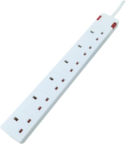 Eagle 6 Gang Switched Extension Lead with Neon Indicator - 2 Metre (White)