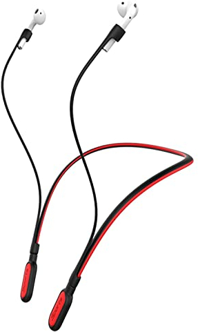 GOGOSODU kompatibel Airpods-Halteband, Silikon, Anti-Verlust, Kabelverbinder, Sport-Nackenbügel, kompatibel mit Airpods 3, Pro, 2, 1, kabelloses Laden, Schwarz mit Rot