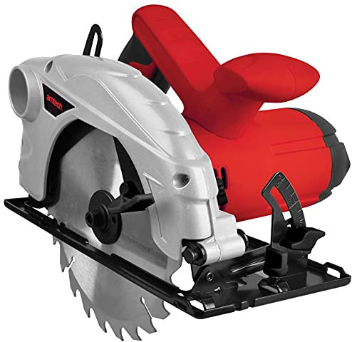 Am-Tech V6030 Circular Saw with Adjustable Depth Base Plate and 24 Teeth Blade, 1300 W, 230 V, Red