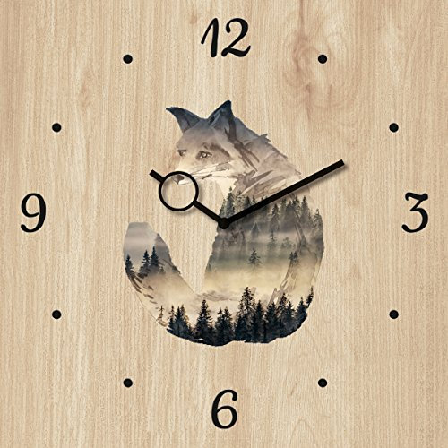 Eurographics Snoopy Fox 30x30 Glas-Wanduhr, beige, 30 x 30 x 3,5 cm