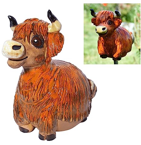 Midene Gartenstecker Keramik Handgefertigt - Gartendeko für Draußen Wetterfest - Garten Deko Keramik - Gartenfiguren & Gartenstatuen - Kuh