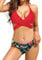 SHEKINI Damen Bikini Set Push up Verstellbar Crossover Ties-up Neckholder Bikini Oberteil Zweiteiliger Badeanzug Triangel Gedruckt Niedrige Taille Bikinihose Strandkleidung (XS, Rot-B)