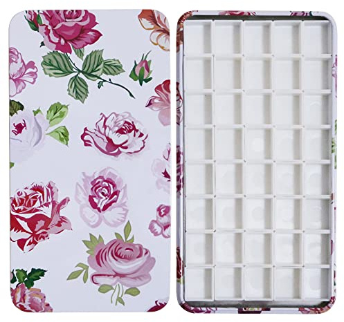 Watercolor Palette Paint Tin Case with 40pcs White Plastic Empty Watercolor Half Pans Carrying Magnetic Squares- Artists Paint Palette for DIY Watercolor Travel Palette