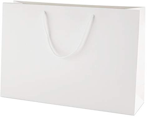 Thepaperbagstore 10 Weiße Mittelbreit Matt Luxus-Boutique-Papiertüten für Geschenke oder als Tragetaschen mit Seilgriffen - 350x100x240mm