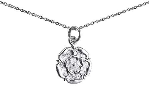 Silver 14mm Tudor Rose of England Pendant with a 1mm wide rolo Chain 24 inches
