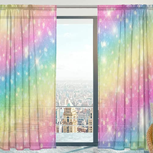 Mnsruu Gardinen für Fenster, Rainbow Color Galaxy, weicher Tüll, Voile-Vorhänge für Wohnzimmer, Schlafzimmer, 140 x 213 cm, 2 Bahnen