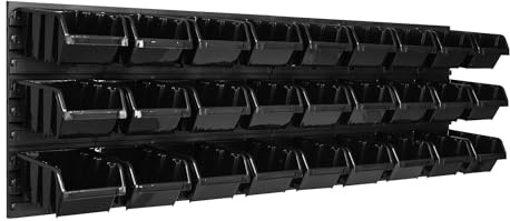 Lagersystem Wandregal 1152 x 390 mm , 27 stck. Box , Stapelboxen Schüttenregal Sichtlagerkästen , Extra Starke Wandplatten , Regal Erweiterbar , Werkstattregal Lagerregal Werkstattwandregal Steckregal