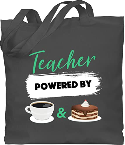 Baumwolltasche - Lehrer - Taschen - Teacher powered by coffee & cake - Unisize - Dunkelgrau - geschenk für kaffeeliebhaber lehrer-tasche referendariat englisch beutel jutetasche lehrerin