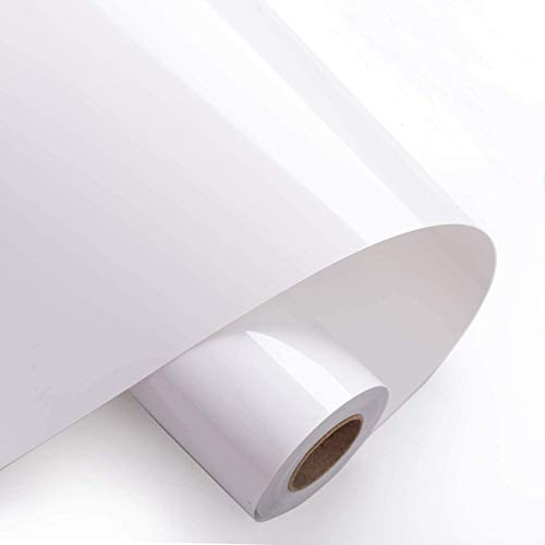 HIKENRI Plotterfolie Textil, HTV Vinyl Wärmeübertragungsfolie Plotter Weiß 30.5×305cm, Vinylfolie Plotter Selbstklebend, Flexfolie, Bügelfolie für DIY Kleidungsstücke,Taschen,Plotter,Basteln