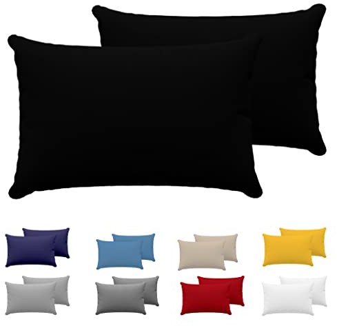 Dreamzie Kissenbezug 50 x 70 cm (Set mit 2) - 100% Jersey Baumwolle 150 g/qm Kissenbezüge -Schwarz - Für Kissen 50 x 70 cm - Kissenhülle - Kissenbezug - Resistent und Hypoallergen