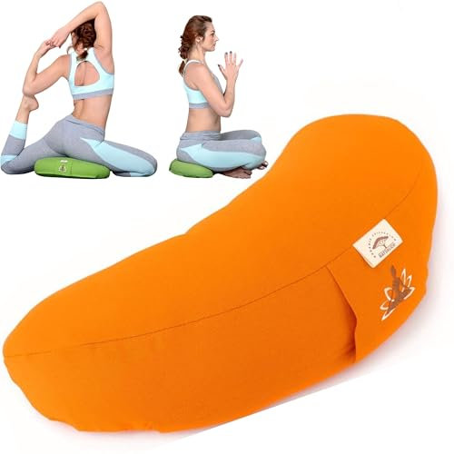 sei Design Halbmond Yogakissen Meditationskissen Yoga Kissen mit Buchweizenschalen-Füllung Yoga Block Bodenkissen groß Meditation Sitzkissen 46x25x10 Orange