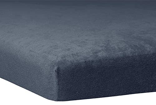 TRAUMSCHLAF weiches, elastisches Flausch Biber Boxspring Topper Spannbettlaken mit Rundumgummi, Größen 180x200 cm - 200x200 cm, Marine