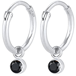 Elli Ohrringe Damen Creolen Anhänger Rund Schwarz mit Zirkonia Kristallen in 925 Sterling Silber