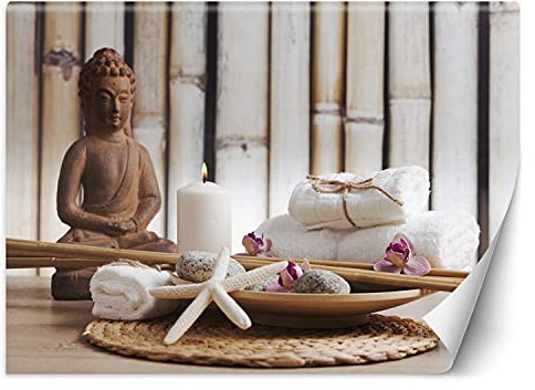 Feeby Wandtapete Fototapete Vlies Figur Buddha Orient Zen Spa 250x175 cm Braun Modern Tapete Wohnzimmer Schlafzimmer Meditation Buddhismus Kerze