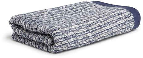 Möve Brooklyn Pinstripe Handtuch 50 x 100 cm aus 85% Baumwolle / 10% Viskose / 5% Leinen, Nature/deep sea