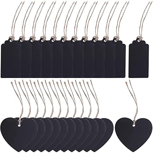 SDFAA 100 Stück schwarze Mini-Tafel, Herz-Holz-Tafel, Geschenkanhänger, kleine Holz-Rechteck-Tafel, doppelseitige Mini-Tafel-Tag, für Geschenk, Gepäcketikett (2 Arten), Mxnnyy215