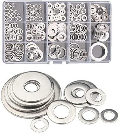 CONPHERON 260 Stück Flache Unterlegscheiben Set aus 304 Edelstahl, Sicherungsscheiben Beilagscheiben Sortiment 15 Größen M3 M4 M5 M6 M8 M10 M12 M14 M16 M20, Dicke 1 mm
