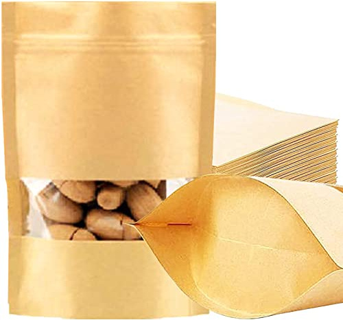 50 Stück 22*14cm Zip Papierbeutel Papiertüten Braun Standbodenbeutel stand up beutel mit Sichtfenster Gewürztüten Papiertüten Zip Kraftpapierbeutel Kraftpapier Tüten BeutelSamenBeutel Geschenktüten
