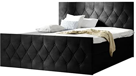 Mirjan24 Boxspringbett Simori Lux, Doppelbett mit 2 Bettkästen, Matratze und Topper im Set, Bettgestell Bett mit Polsterkopfteil und Fußteil, Polsterbett für Schlafzimmer (160 x 200 cm, Mikrofaza 15)
