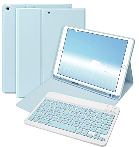 Bettdow für iPad 9 Gen 2021/8 Gen 2020/7 Gen 2019 Tastatur Hülle, Deutsch QWERTZ Layout Magnetisch Abnehmbarer Tastatur, Hülle mit Stifthalter für iPad 10,2 Zoll 2019-2021, Blau