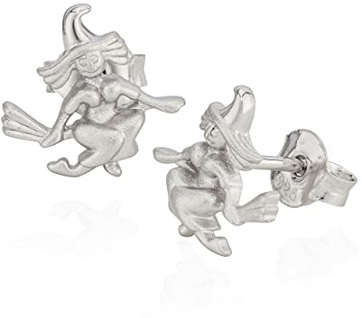 NKlaus Ohrstecker für Damen Hexe 925 Sterling Silber 10x10mm, 2 Stück | anlaufgeschützt; rhodiniert
