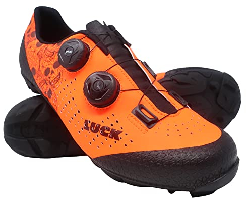 LUCK Scarpe MTB Galaxy Teschi Scarpe Ciclismo Montagna Uomo Donna Suola in Carbonio Doppia Chiusura Rotativa ATOP Scarpe Bici MTB, arancione, 41 EU