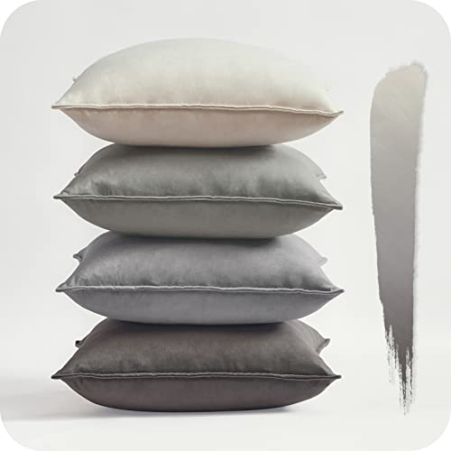 Topfinel 60x60 4er Set Kissenbezug grau Samt Farbverlauf Kissenbezüge Kissenhülle sofakissen dekokissen Zierkissen Bezug deko für Sofa Schlafzimmer Wohnzimmer Balkon weich
