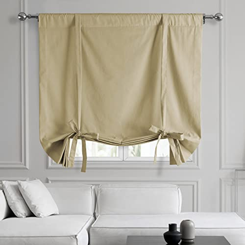 HPD Half Price Drapes Solid Cotton Room Darkening Tie Up Curtains for Windows Roll Up Balloon Curtain for Living Room, Kitchen 46 X 63 (1 Panel), PRCT-TUS10B-63, Shaker Beige