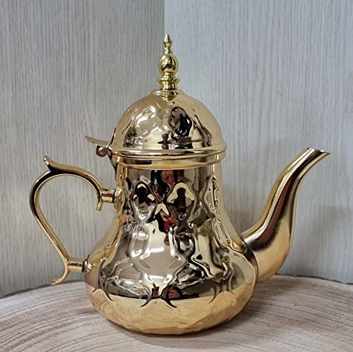 Tetera árabe realizada en Acero Inoxidable- Tetera Inducción con Filtro Integrado y asa Auténtica Tradicional Modelo Grabado con Diseño Clásico Arabe 48oz