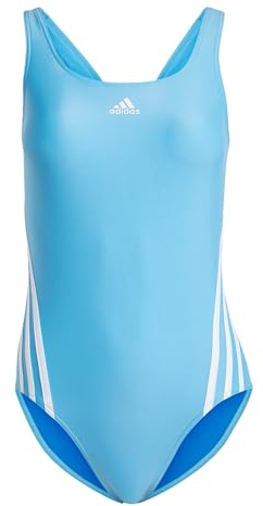 adidas Women's 3-Stripes Swimsuit Einteiliger Badeanzug, Blue Burst/Green Spark, 34
