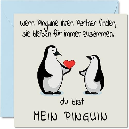 Stuff4 Pinguin Karte Hochzeitstag Jahrestag - Du bist Mein Pinguin - Niedliche Romantische Valentinskarte für Freundin Freund Ehefrau Eheman, 145 mm x 145 mm Jubiläumskarte für Verlobte