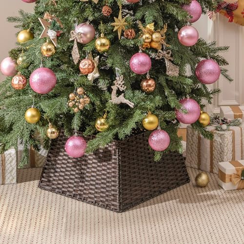 GRANNY SAYS Christmas Tree Skirt Wicker, Christmas Tree Base Basket for Pencil Tree, Waterproof Christmas Tree Skirts Wicker, Decor Xmas Tree Skirt, Christmas Tree Base Cover for Decorations, Brown