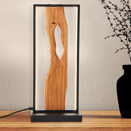 Lightbox LED Tischlampe mit 50 cm Höhe - zeitgemäße Tischleuchte mit Schalter - 10 W - 940 lm - 3000 K - aus Aluminium/Metall/Holz - in Schwarz/Braun