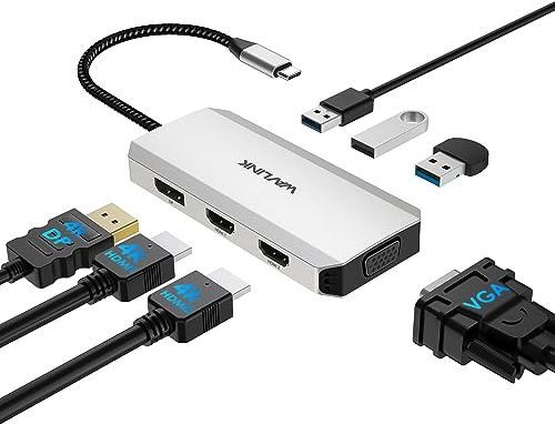 Adaptateur USB C 7 en 1 avec Double HDMI 4K 60Hz, Station d'Accueil Multiport pour 4 Écrans Étendus - Displayport, VGA, Hub HDMI pour MacBook/Dell/HP/Lenovo