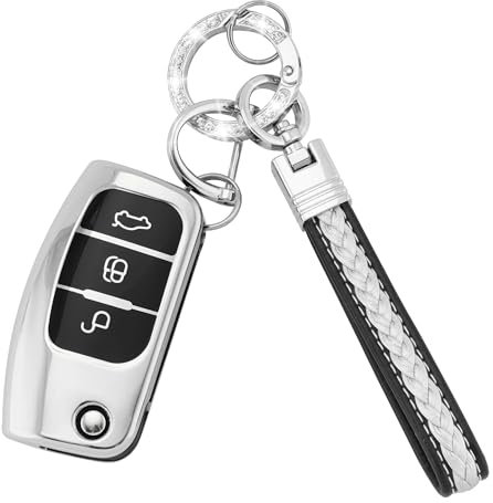 Koaudb Étui pour clé de voiture compatible avec Ford 3 boutons Focus Fiesta Galaxy Kuga C-Max S-Max Mondeo MK4 Étui pliable pour clé (CL-Frd-3F-S)