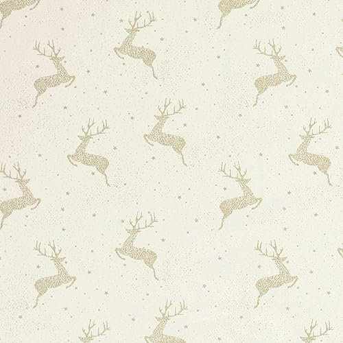 Dekostoff Weihnachten Baumwollstoff Golddruck Rentier ab 1x1,45m Oeko-Tex 100, Farbe:weiß