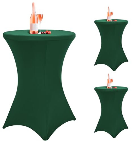 Cocktail-Tischdecke, Spandex, Stretch, quadratische Ecken, 81,3 x 109,2 cm, Jägergrün, taillierter Hochtisch, Cocktail-Tischdecke für Bar, Hochzeit, Cocktail-Party, Bankett (Jagdgrün), 3 Stück
