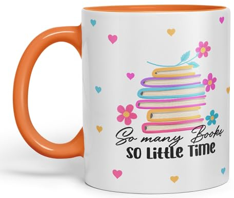 Vixar So Many Books so Little time Book Reader Gift Presents Coloured Ceramic Mug Cup Gift 330ml 11oz Work Office Tea Coffee (Orange)