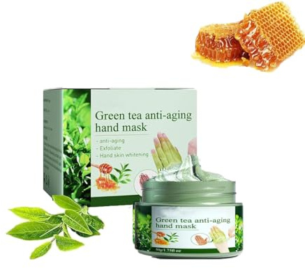 Handmaske Grüner Tee Peel Off Hand Wachs, Grüner Tee Reparatur Handmaske, Grüner Tee Falten Handmasken Feuchtigkeitsspendend, Nagelhaut Membran Reparatur Lock Wasser Handcreme Handmaske (1 Stück)