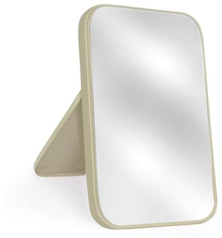Yatnks Schminkspiegel, 20,3 cm, einfacher tragbarer Reisespiegel mit Ständer, stehend und an der Wand, doppelte Verwendung, Beige
