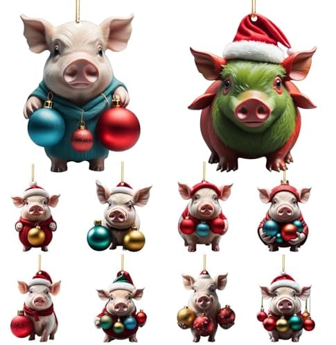 Weihnachten Schwein Ornament, Lustige Acryl Schwein Baumschmuck, Schwein Weihnachtsschmuck, Weihnachtsschwein Hängende Deko, Weihnachtsschwein Mit Ball Christbaumschmuck