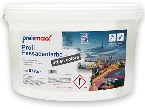 Preismaxx Profi Fassadenfarbe, Außenfarbe, weiß, white 5L, matte, wasserabweisende Aussen-Dispersion, hohe Wasserdampfdurchlässigkeit