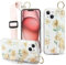 Koze Coque pour iPhone 14 6,1 Pouces avec Portable Cordon de Collier et Réglable Dragonne Support, Souple TPU Antichoc étui Caméra Protection Housse, Cover Arrière à Fleur Jaune, Transparent